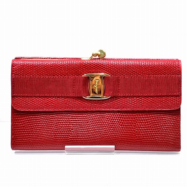 フェラガモ ヴァラ 224072 がま口 長財布 3つ折り財布 レディース 【中古】