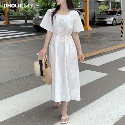 [メガ割りSALE]スクエアネックエンボス半袖ワンピース・p654143