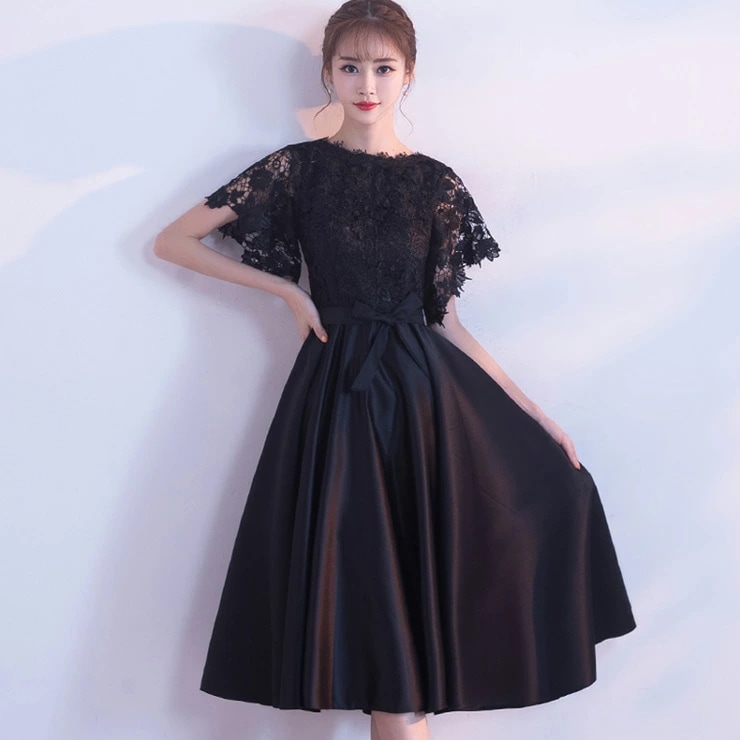 レース切り替えウエストリボンフレアーワンピース ワンピース 結婚式 ワンピ 二次会 入学式 入園式 卒業式 大人 上品 OL パーティードレス ドレス フォーマル レディース ミディアム丈 ひざ丈 5