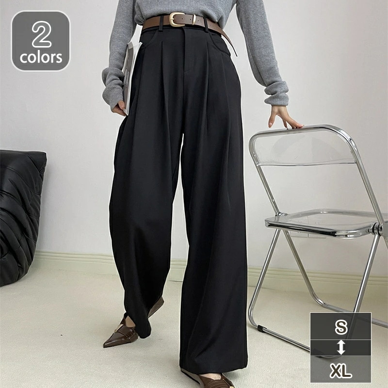 ツータック スラックスパンツ スラックス パンツ ワイド トラウザー トラウザーパンツ ストレートパンツ ワイド お洒落 長ズボン ボトムス レディース 秋 冬