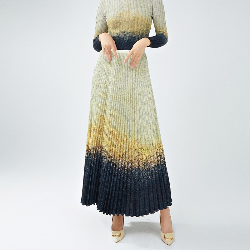 フリルスカートの高級婦人服プリントがウエストを緩めている気質が痩せているa字スカート秋冬のロングスカート