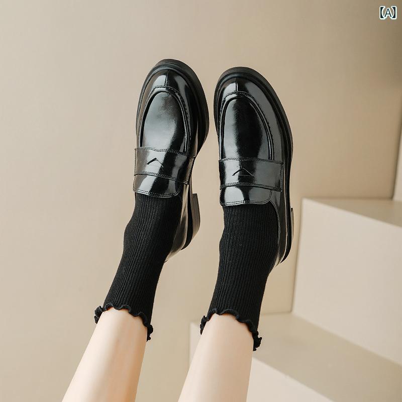 ローファー レディース 通学 通勤 学生 カレッジ 仕事 オフィス 春秋 女性用 革 ローヒール 女性用 ラウンドトゥ ブラック スモール レザーシューズ 英国 スタイル