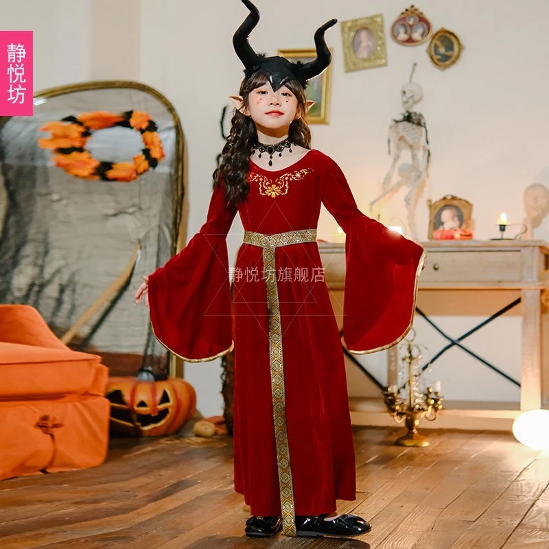 ハロウィン 子供コスチューム 魔法使い マジシャン ローブ 衣装 悪魔 魔女 女の子服 ヴァンパイア ロングスカート
