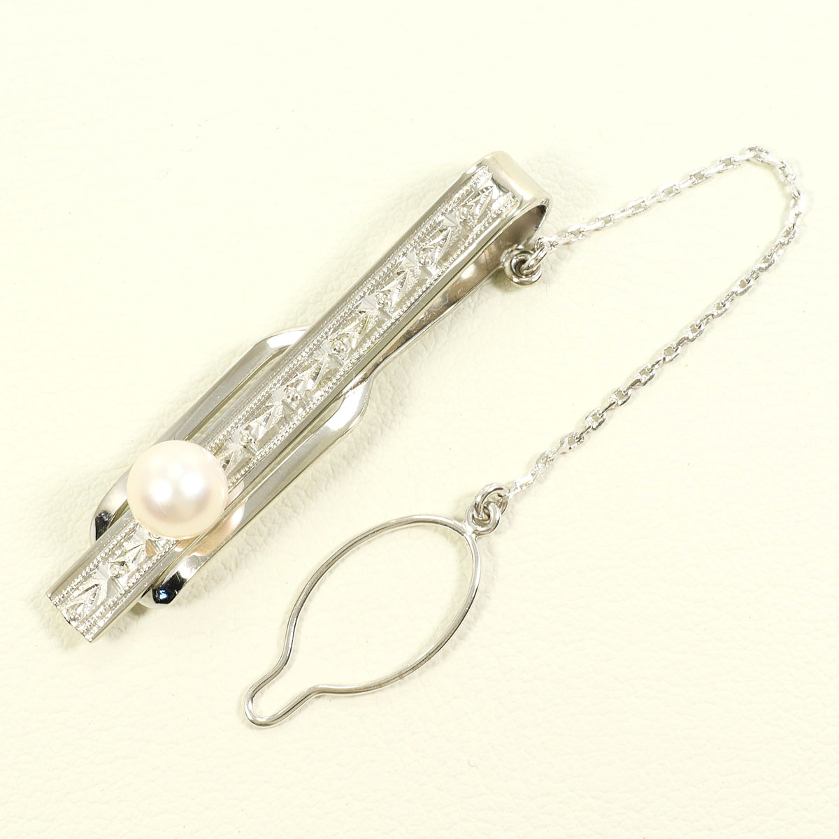 K14 14金 WG ホワイトゴールド タイピン パール（真珠） 総重量約3.9g 中古