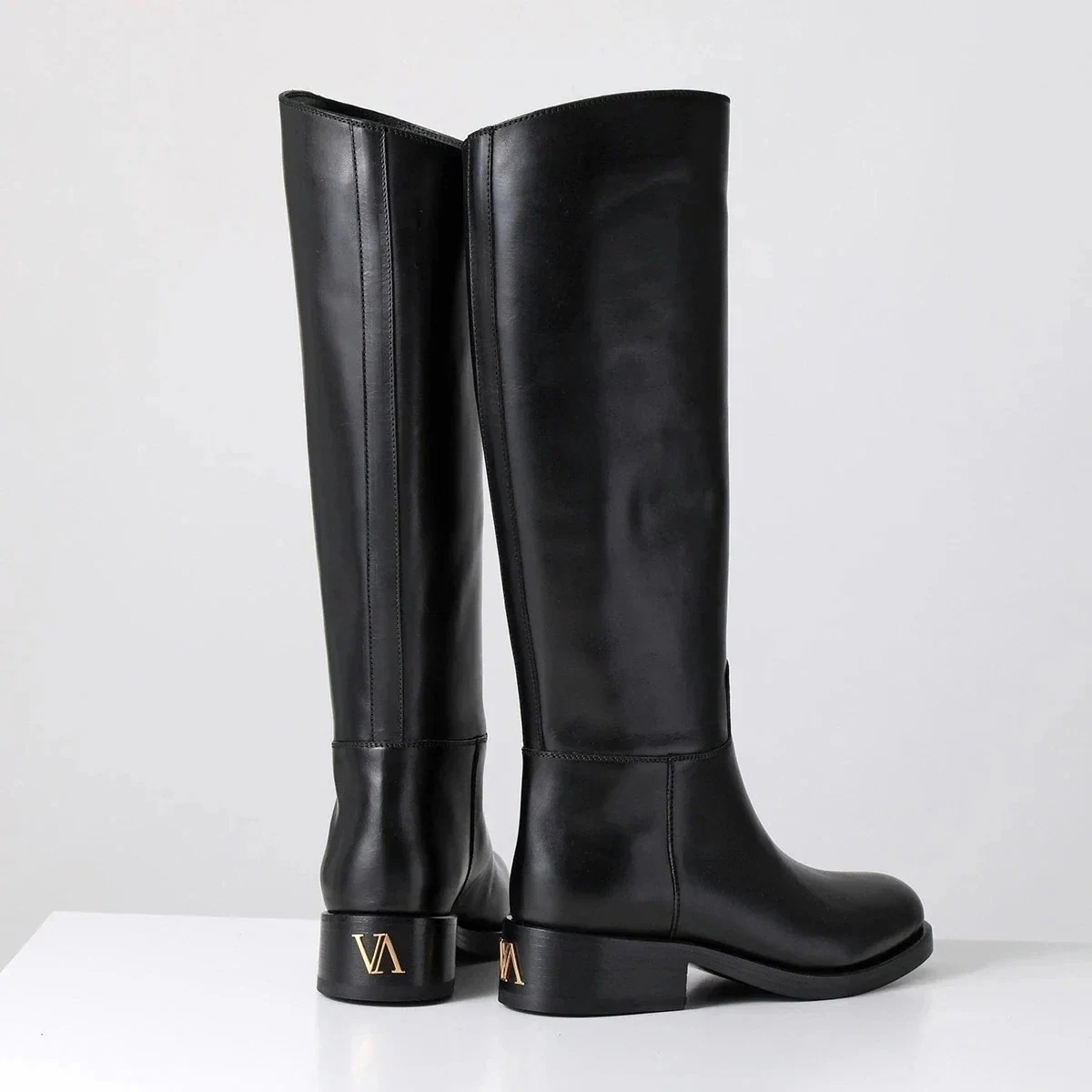 VITTORIO VIRGILI ヴィットリオヴィルジリ ロングブーツ VD520503 レディース レザー メタルロゴ ローヒール シューズ 靴 NERO