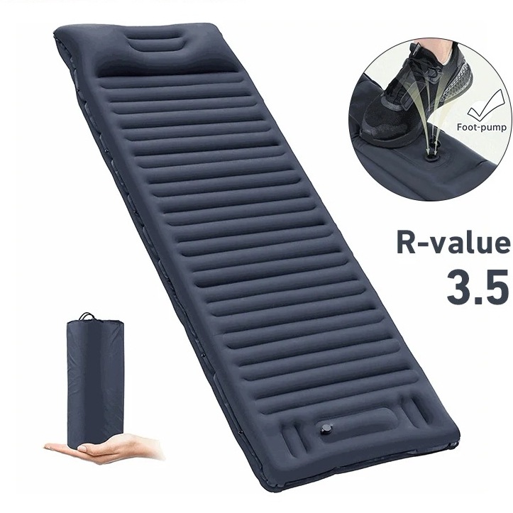 屋外用の超軽量インフレータブルマットレス,睡眠用の厚みのあるパッド,統合ポンプ,エアクッション,キャンプ用ベッド
