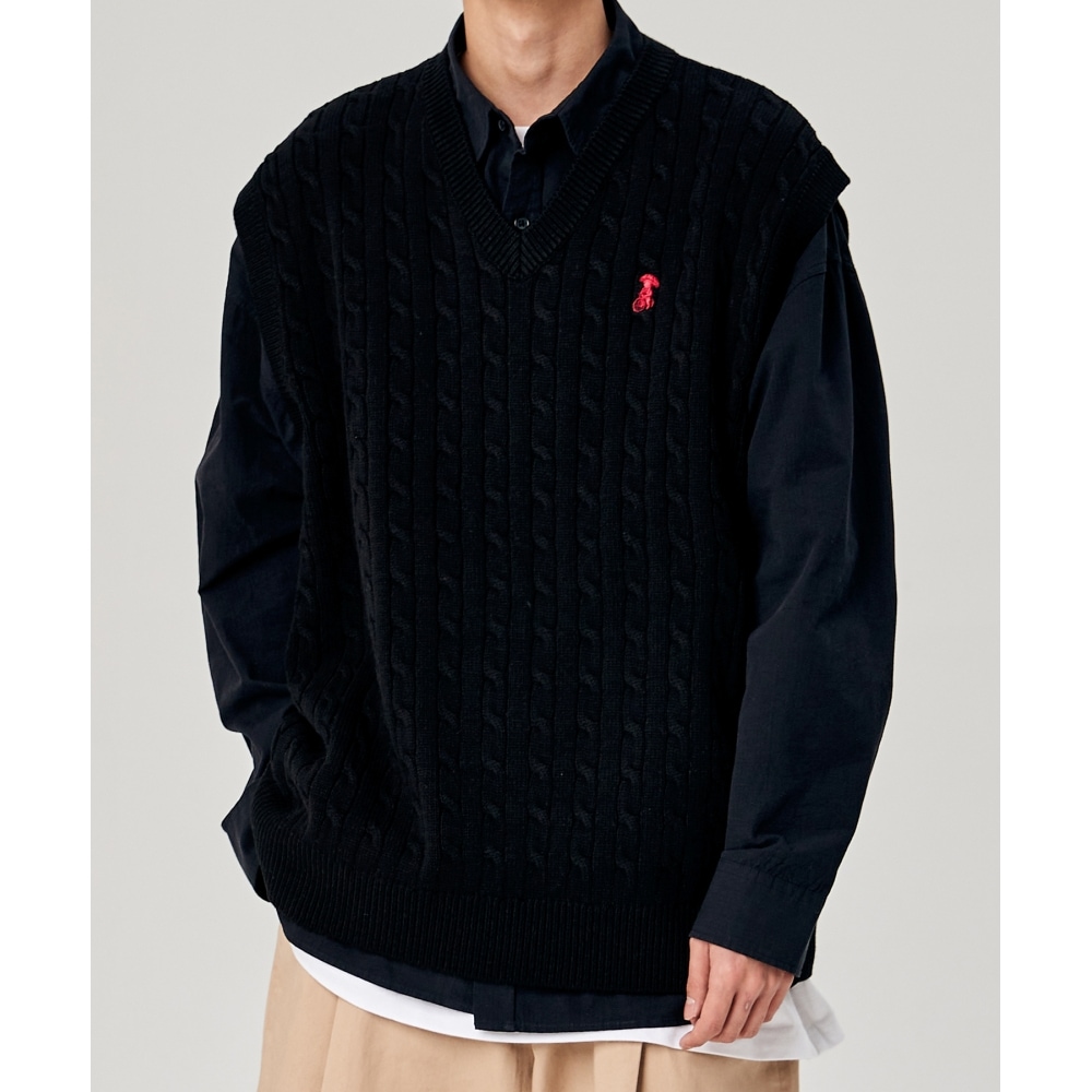 TAKEASYケーブルスモラクニットベスト（ブラック）