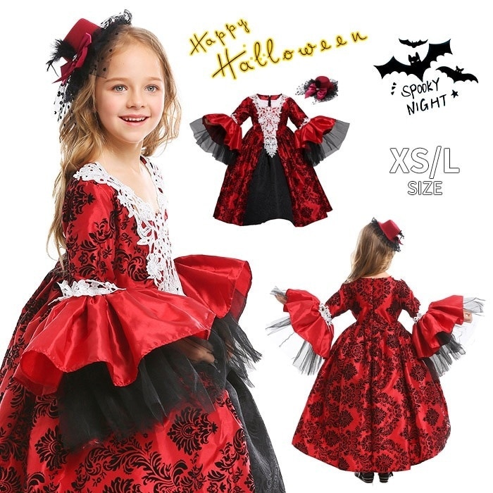 ハロウィン 衣装 ゴシック&ロリータ 仮装 豪華ドレス 女の子 Halloween コスプレ衣装 衣装 新劇演出 ヴァンパイアコスチューム 演出服 舞台ステージ服 ハロウィン 仮装 お化け 変装 3点