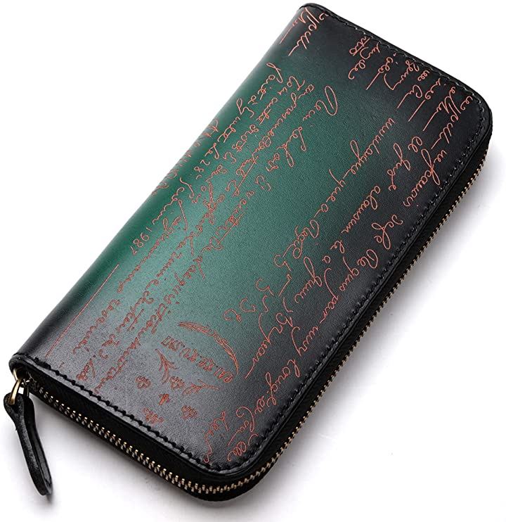 長財布 メンズ イタリアンレザー ラウンドファスナー 本革 牛革 大容量(グリーン)