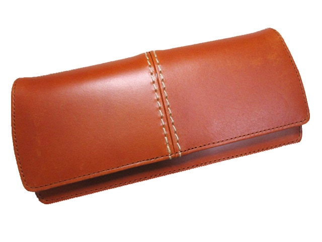 半額 財布 レディース Laugh Rough ラフラフ 長財布 かぶせ 大容量 ステッチがポイント アンティークデザイン 本革 牛革 キャメル 驚異の28枚カード入れ SALE 50%OFF 訳あり