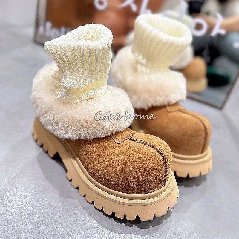 毛皮一体型 厚底 プラッシュシューズ レディース スノーブーツ 裹起毛 保温 コットンシューズ 5,383円