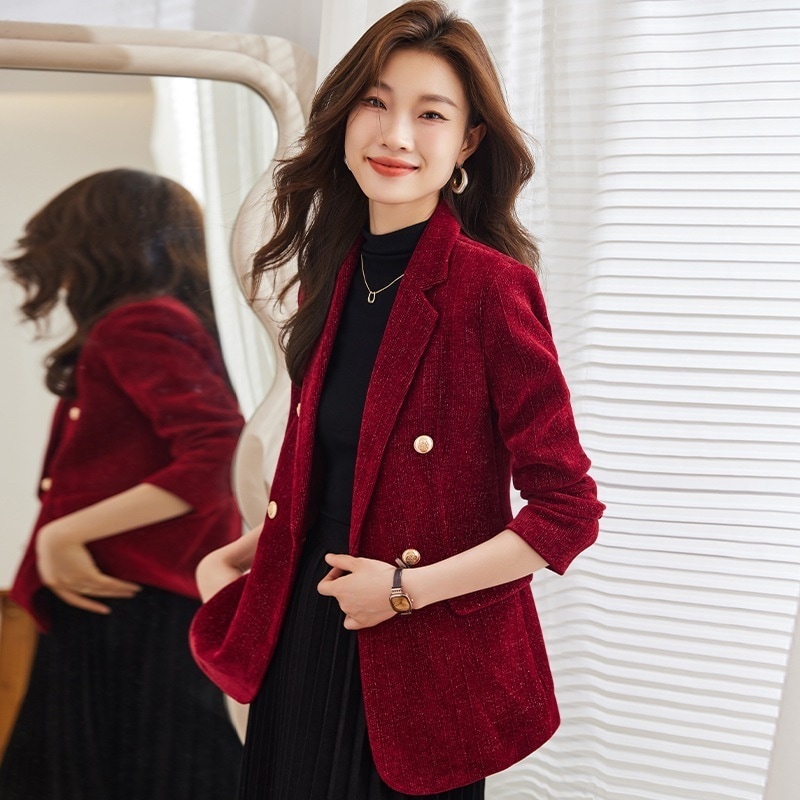 2024 スーツ ハイエンドの小さなスーツジャケット ゴールドベルベットカジュアル気質スーツトップ アウター