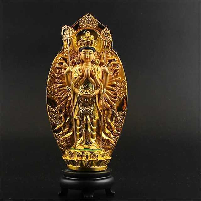 売れ 黄金 仏教美術 千手観音菩薩 ゴールド 風水 置物 インテリア