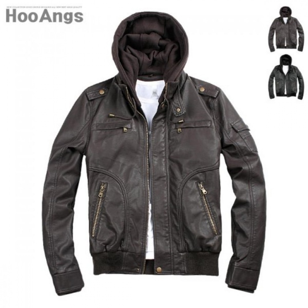 (ジュアンズ) レザージャンパー取り外し可能なフード付き PWJP3316