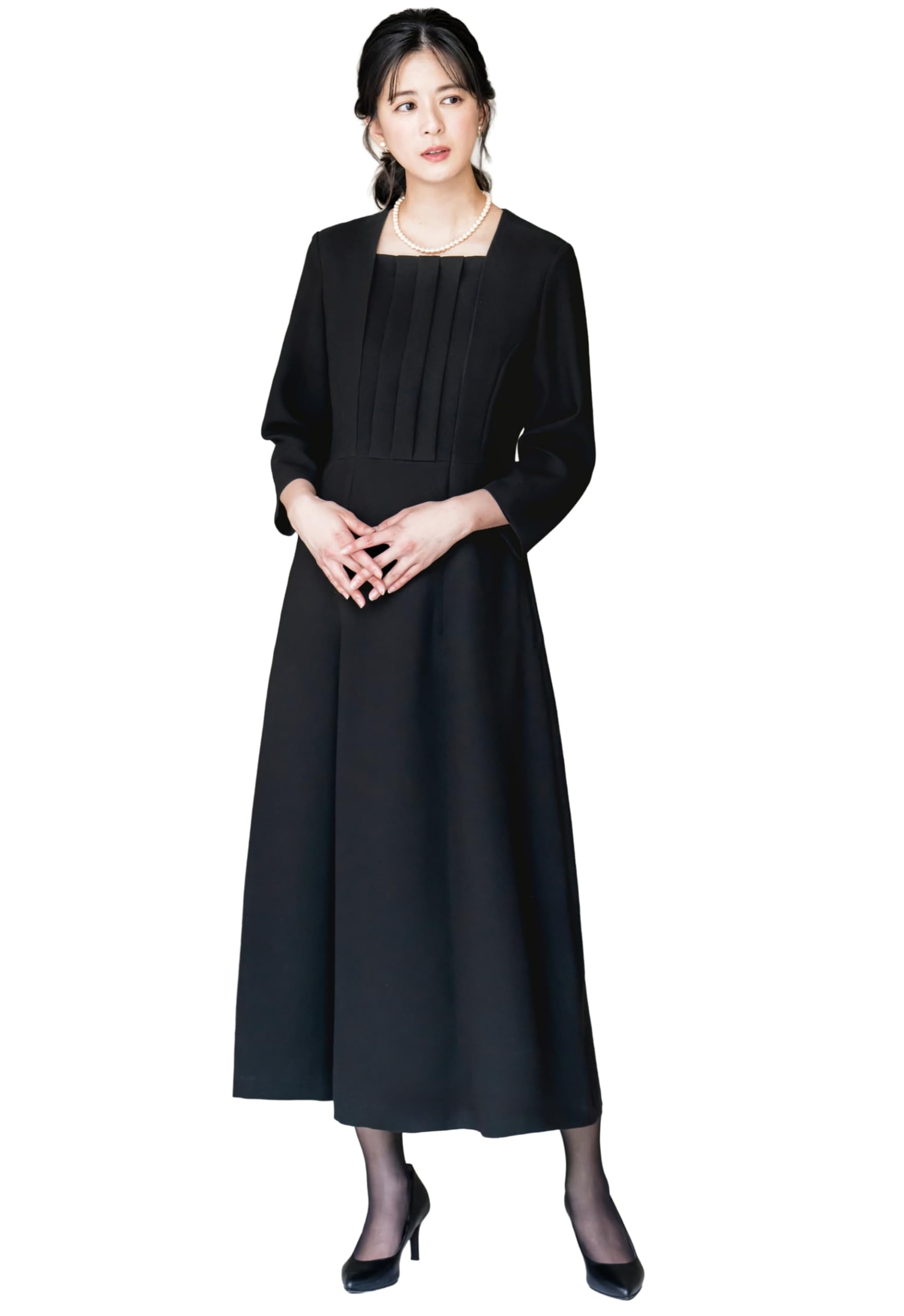 エレナ レディース 洗える 喪服 前ファスナー ブラックフォーマル ワンピース 冠婚葬祭 礼服 日本製生地 (240222)