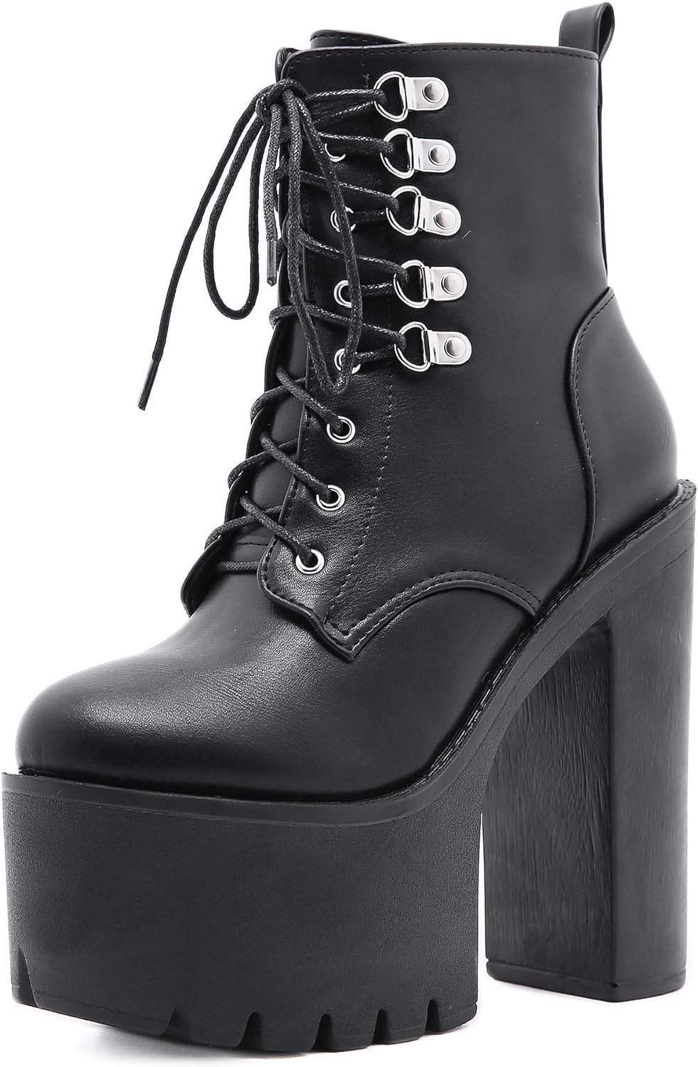 [Sky]ショートブーツ 太ヒール 編み上げブーツ 前厚 厚底 15cm 美脚 サイドジップ 靴 レースアップ 袴ブーツ パンク靴 歩きやすい 痛くない 大きいサイズ