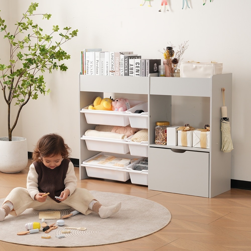 【国内即日発送】絵本棚 おもちゃ収納 ラック 幅109cm おもちゃ箱 おしゃれ ワゴン付き 大容量 組立カンタン 収納ラック おしゃれ 子ども 収納ボックス 木製 引き出し 玩具箱 ナチュラル ラン