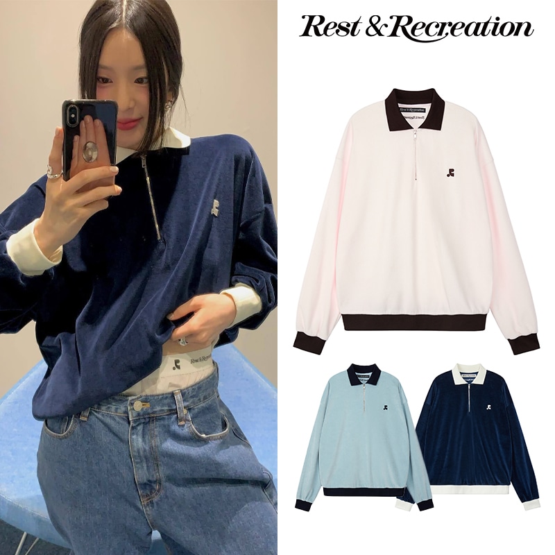 [韓国正規品] Rest&Recreation RR VELVET HALF ZIP-UP 3色 / 長袖 / 長袖Tシャツ / デイリールックおすすめ / 韓国ファッション 18,900円