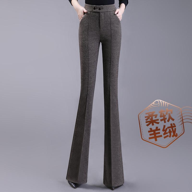 パンツ レディース ボトムス 秋冬 ブーツ カット ハイウエスト 厚手 暖かい ドレープ スリム ウール フレアパンツ