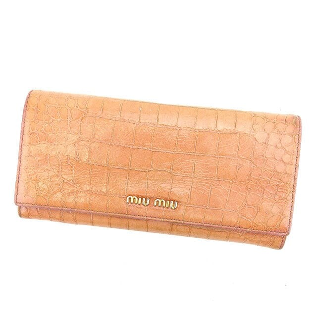 長財布 ファスナー付き長財布 クロコダイル調 ピンク ゴールド 中古