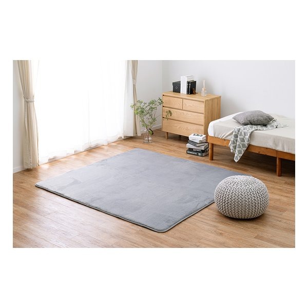 洗える低反発ラグ メレンゲタッチ 約185×185cm 撥水 ホットカーペットカバー グレー 240620659