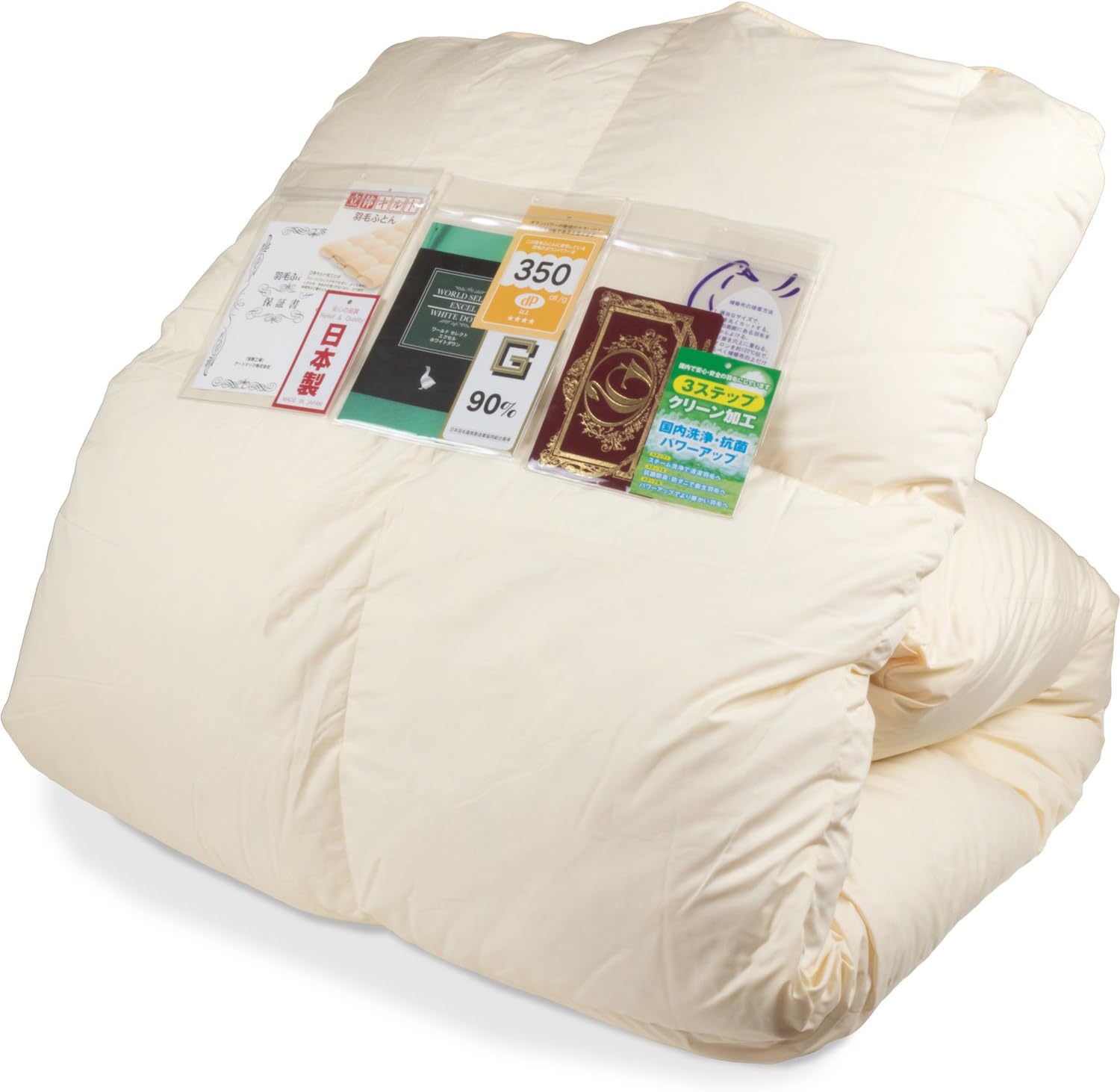 安眠工場 上質羽毛布団 シングル【羽毛量1.2kg】日羽協エクセルゴールドラベル認定品質 ホワイトダウン90% 350dp（かさ高性145mm）以上 長期保証 軽量生地 防ダニ加工 国内洗浄・抗菌防臭