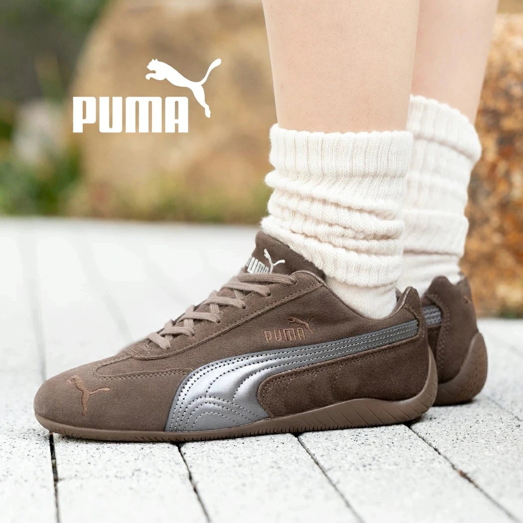 PUMA プーマ SPEEDCAT LUX スピードキャット ルクス ラックス スニーカー CHOCOLATE/GUM ( ブラウン 茶色 薄底 韓国 シルバー 408198-01 )
