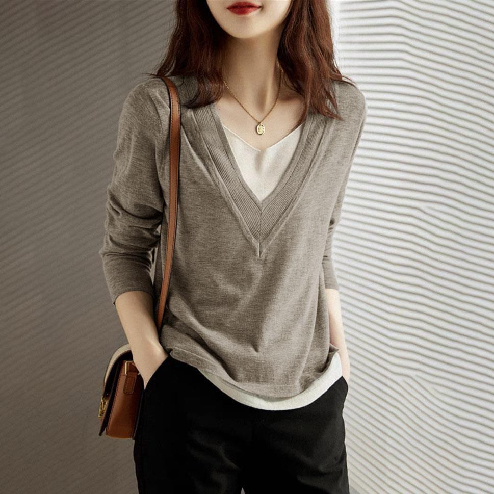 【目を奪われる】 レイヤード シンプルニットセーター