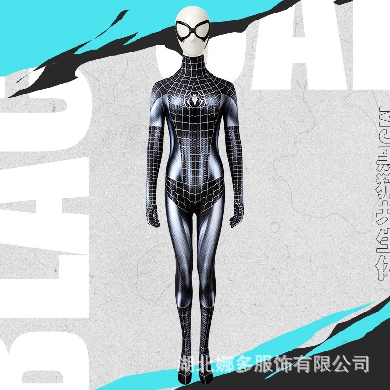 スパイダーマン ボディスーツ Mj 黒猫シンビオート 女性ボディスーツ眼帯セット J19081ea