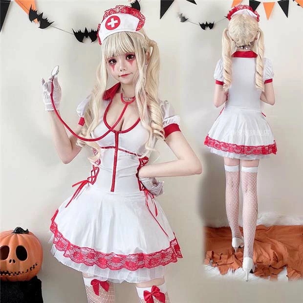 ハロウィン衣装 レディース ワンピース メアリーナース服 かわいい 5点セット 仮装舞踏会 文化祭 学園祭 cos コスチューム be252c0c0t2