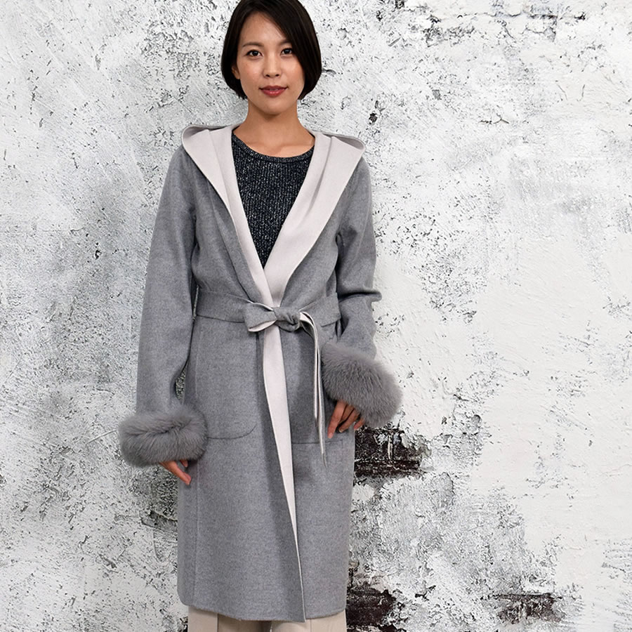 カシミヤ＆ウール ダブルフェイス フーデットコート (CA3982) 30,030円