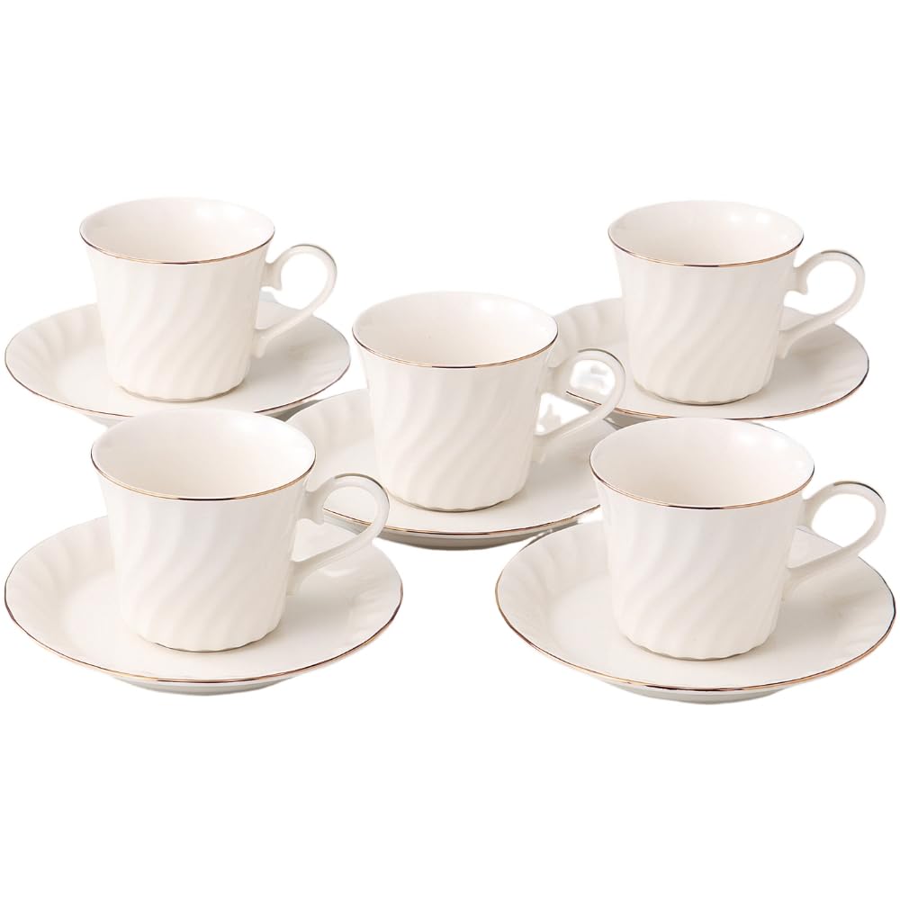 エールネット(Ale-net) カップ&ソーサー コーヒーカップ 径8×(高さ)7cm 200ml NB ゴールドライン 5客 コーヒーセット 磁器 美濃焼 日本製 来客用 接客用 色や形が整った上品