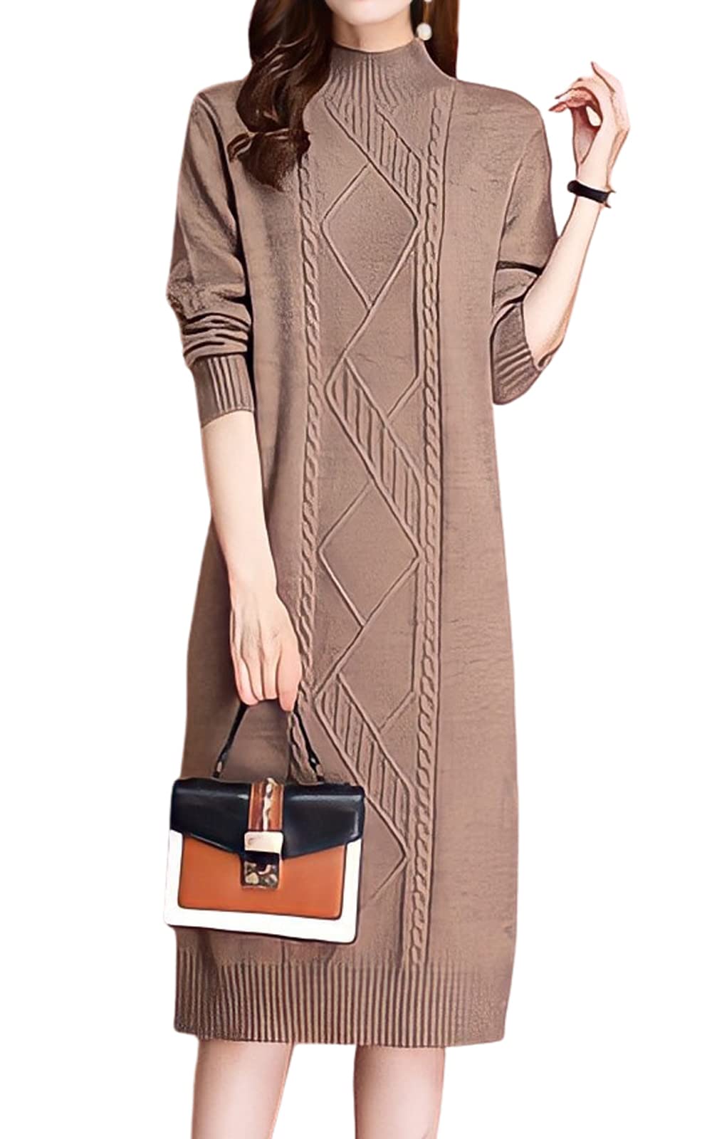 [SECOND ROOTS] [セカンドルーツ] ワンピース ニット タイト ニットワンピース ボトルネック 長袖 リブ編み レディース S～L