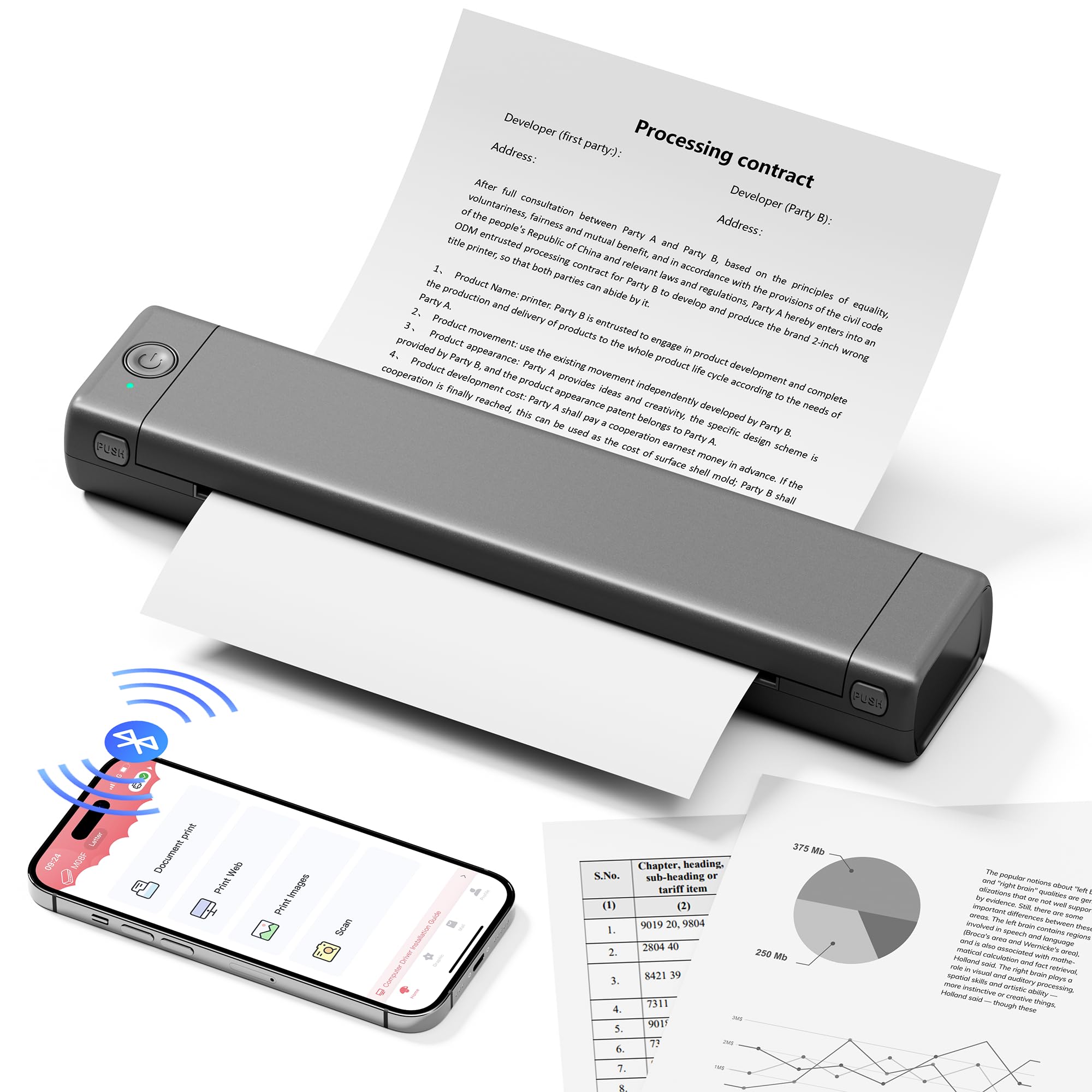 ItriAce M08F ポータブルプリンター モバイルプリンター ビジネスプリンター コンパクト ポータブル プリンタ サーマルプリンター 小型プリンター A4 Bluetoothプリンター 充電式