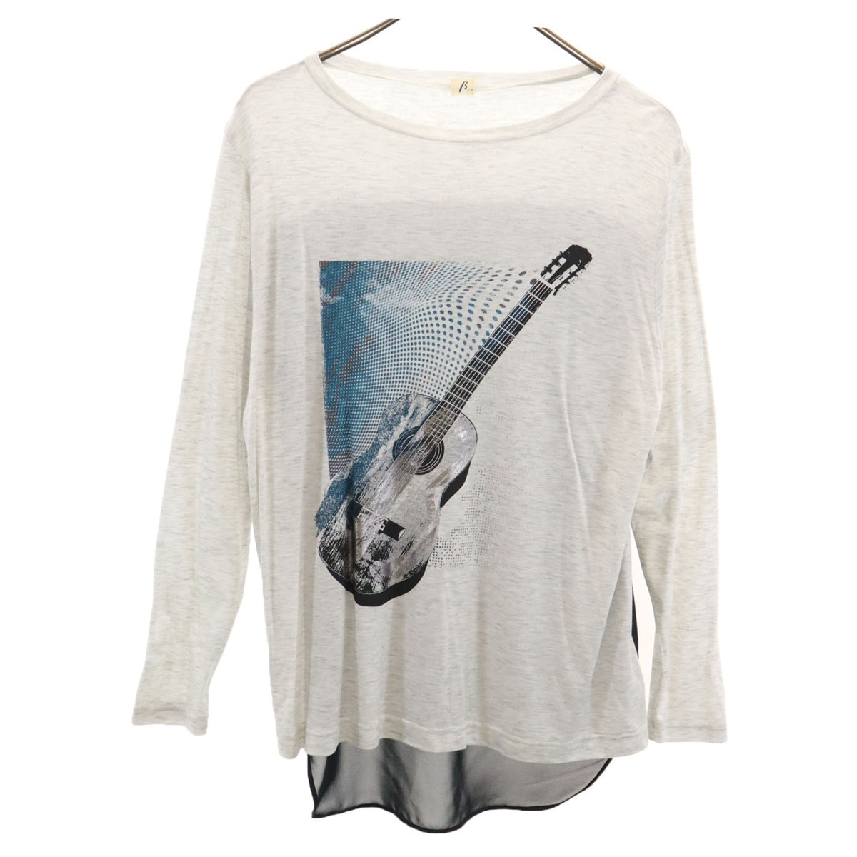 β ベータ ギター プリント 長袖 シアー切替 カットソー 9 グレー シースルー レディース 古着