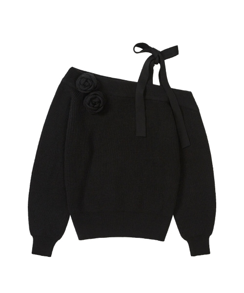【ILLIGO】 Bloom Bow Off-Shoulder Knit Black 正規品
