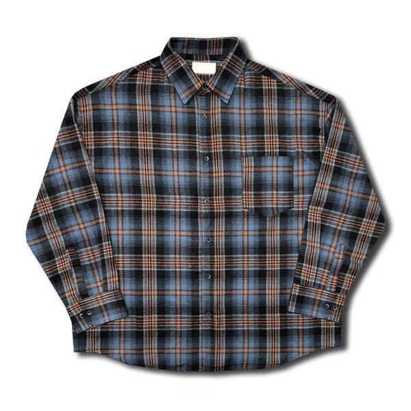 メンズ秋オンブレチェックカラーネックシャツ OF-SHA-401-ネイビー