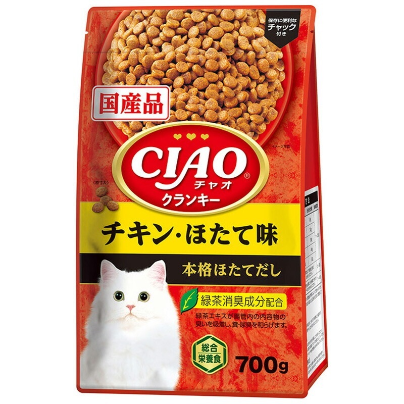 （まとめ買い）CIAOクランキー チキン/ほたて味 本格ほたてだし 700g 猫用フード [x6]