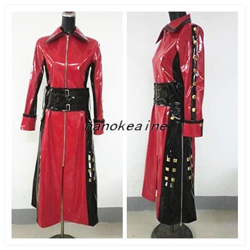修正版Xjapan hide 赤黒ロング 細身 エナメルコート コスプレ衣装 風(ウィッグ 靴別売り)