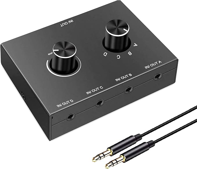 4ポートのオーディオスイッチ3.5MmオーディオスイッチャーステレオAUXオーディオセレクター4入力1出力/1入力4出力オーディオスイッチャーボックス