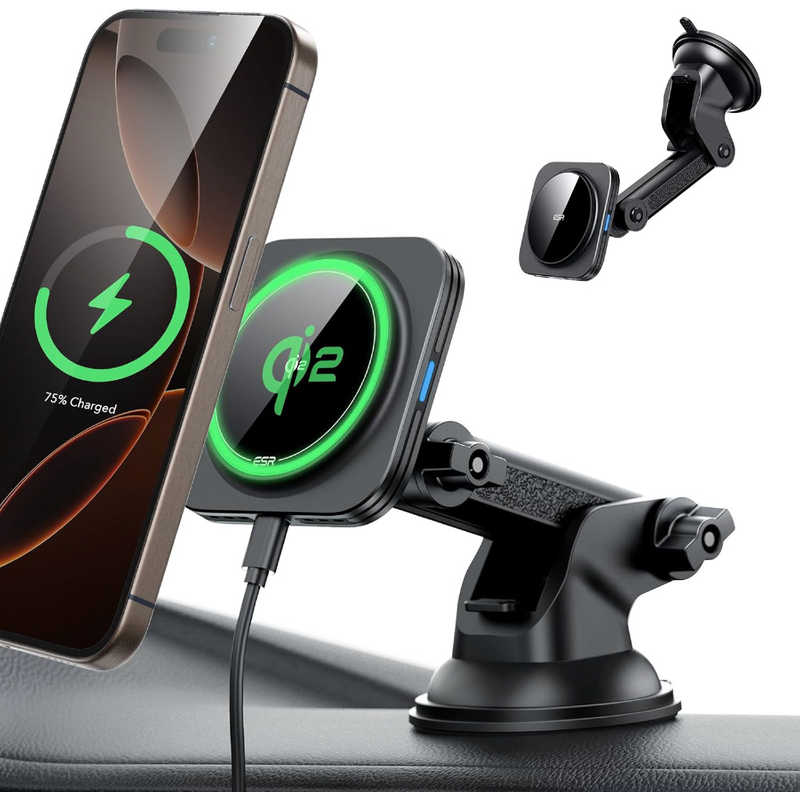 ESR　Qi2対応 最大15W MagSafe ダッシュボードワイヤレスカーチャージャー ［15W］ Black　ESR Qi2 Dashboard Wireless Charger