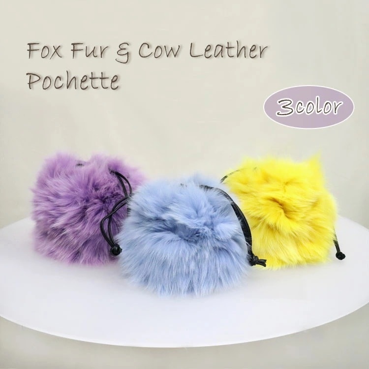 ファーバッグ フォックス リアルファー 牛革 バッグ 巾着 BAG ポシェット ミニバッグ カウレザー ショルダーバッグ レディース ギフト プレゼント