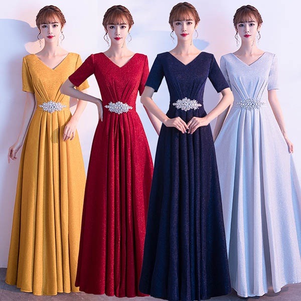 パーティードレス イブニングドレス ワンピース ドレス 発表会 ピアノ ロングドレス 袖あり ステー