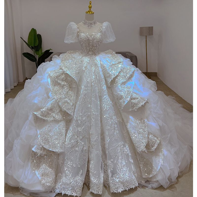 メインウェディングドレス24花嫁ビッグテールレトロ宮殿スタイル重工業24ワンショルダー星空