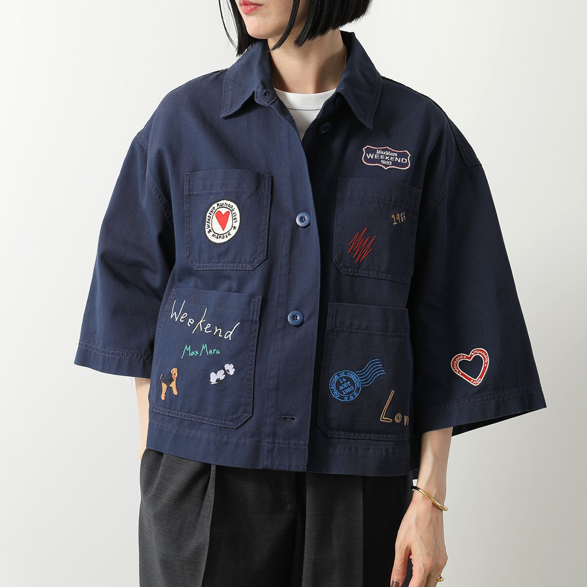 WEEKEND MAX MARA ウィークエンド マックスマーラ シャツジャケット ASSUAN アスワン レディース 七分袖シャツ コットン グラフィックロゴ刺繍 002