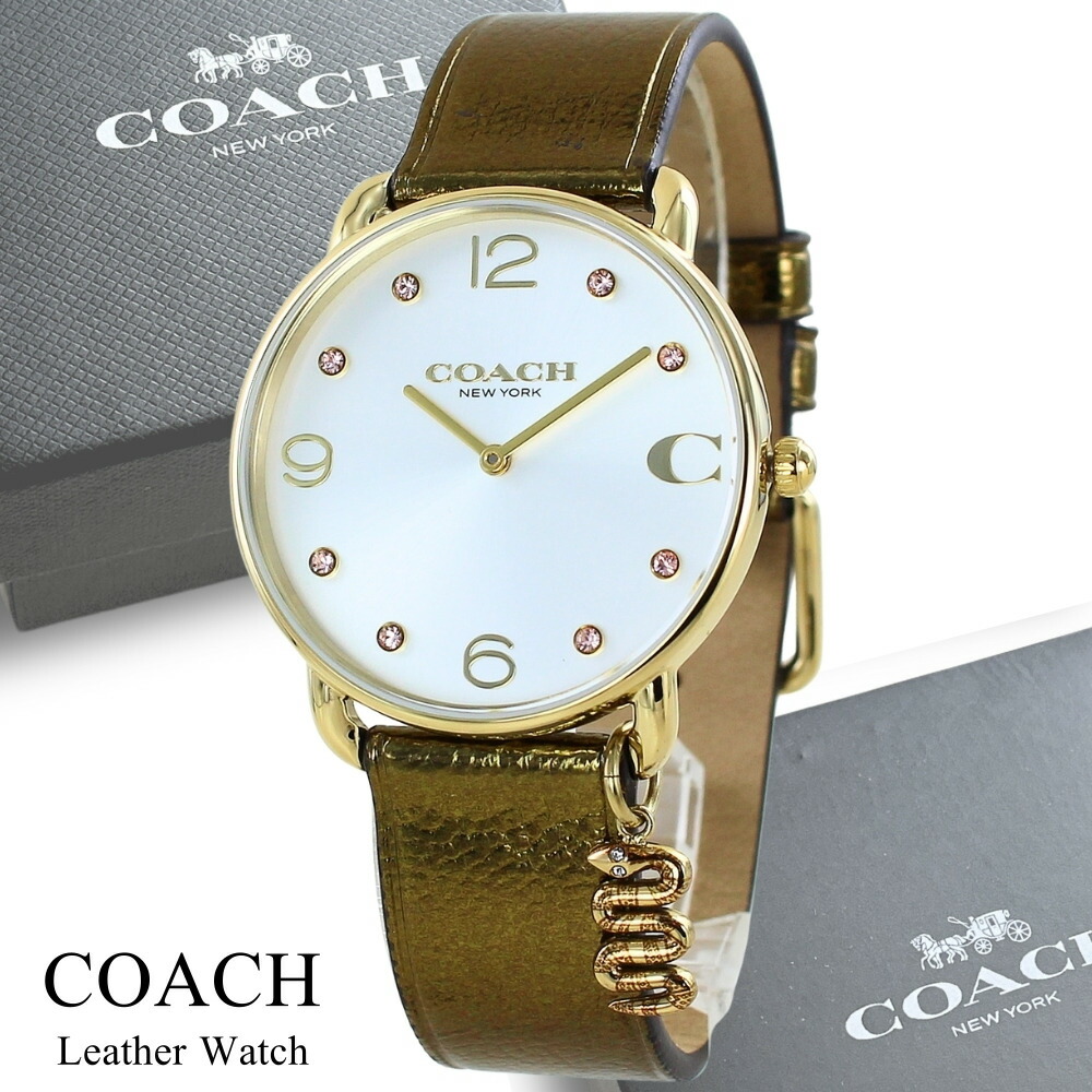 コーチ 腕時計 手表 レディース エリオット ブランド ブロンズメタリック レザー クリスタル シンプル おしゃれ かわいい 2針 アナログ 時計 仕事用 プレゼント 誕生日 結婚祝い 結婚記念日 成