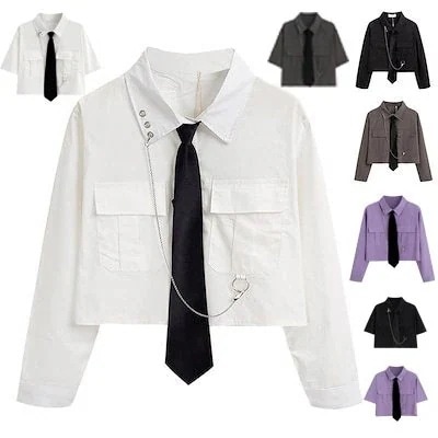 本日限定 シャツ 長半袖 レデイーズ 原宿風 JK制服 ショート丈 へそ出し トップス 韓国ファッション ヒ13374