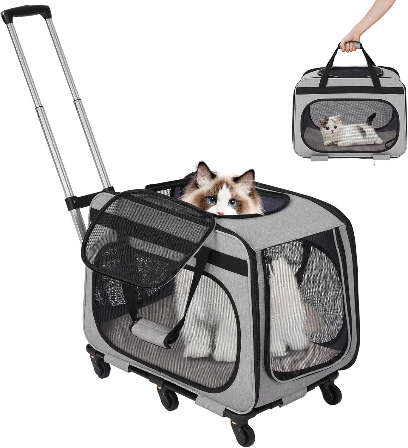 特大 猫 キャリー キャスター付き 小型 犬 キャリー カート ペットトロリーバッグ ペットキャリーケース 20kgまでサポート猫は4匹まで連れていけます 通気性 旅行/通院/交通機関/災害避難用 6,004円