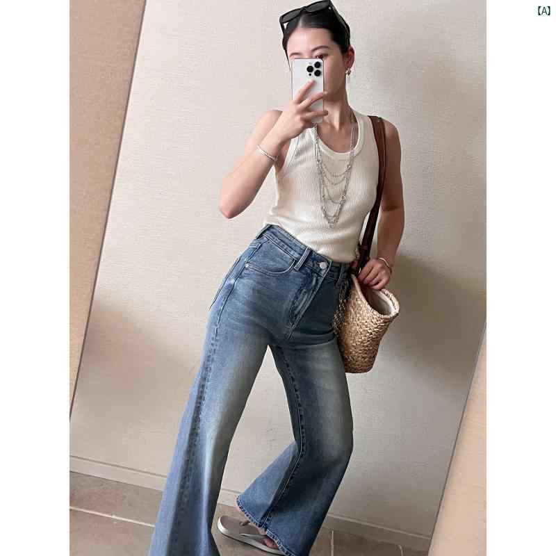 レディース ファッション おしゃれ 韓国ファッション ヨーロピアン 海外風 綺麗 上品 レディース 高級 Wang Zha 90 S リラックス ウォッシュ 加工 レトロ ハイウエスト ブーツ カット