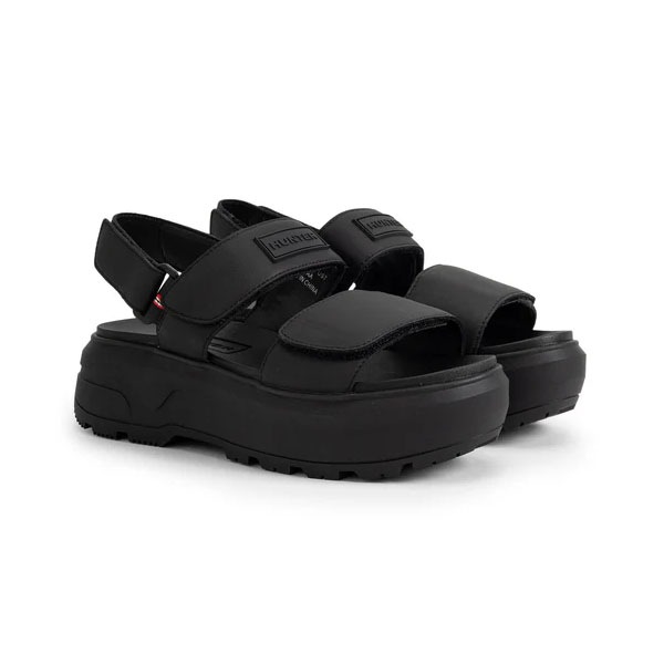 ハンター HUNTER ユニセックス シティ リベル レザー ヒール ストラップ サンダル ブラック UFD3110LEA-BLK シューズ